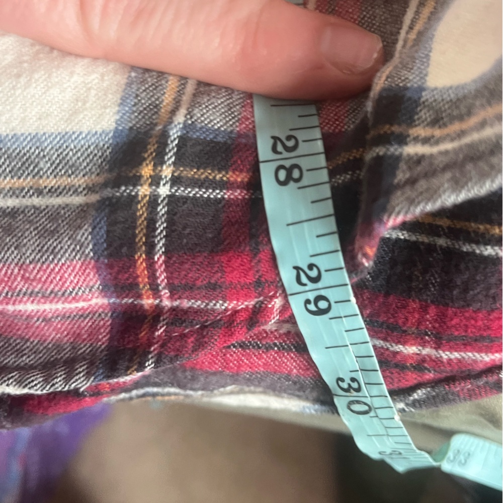 Vintage LL Bean Shirt Mens Medium Tall Red Cream Tartan Plaid Flannel USA MADE - Picture 5 of 6